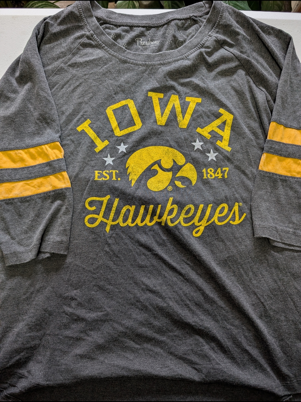 Pressbox Gray and Yellow Iowa Hawkeyes Scoop Neck Short Sleeve Tee